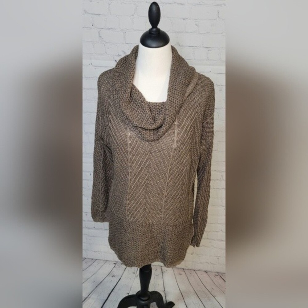 eight eight eight Drape Neck Sweater Sz S Brown Chevron Knit Pattern Tunic Comfy